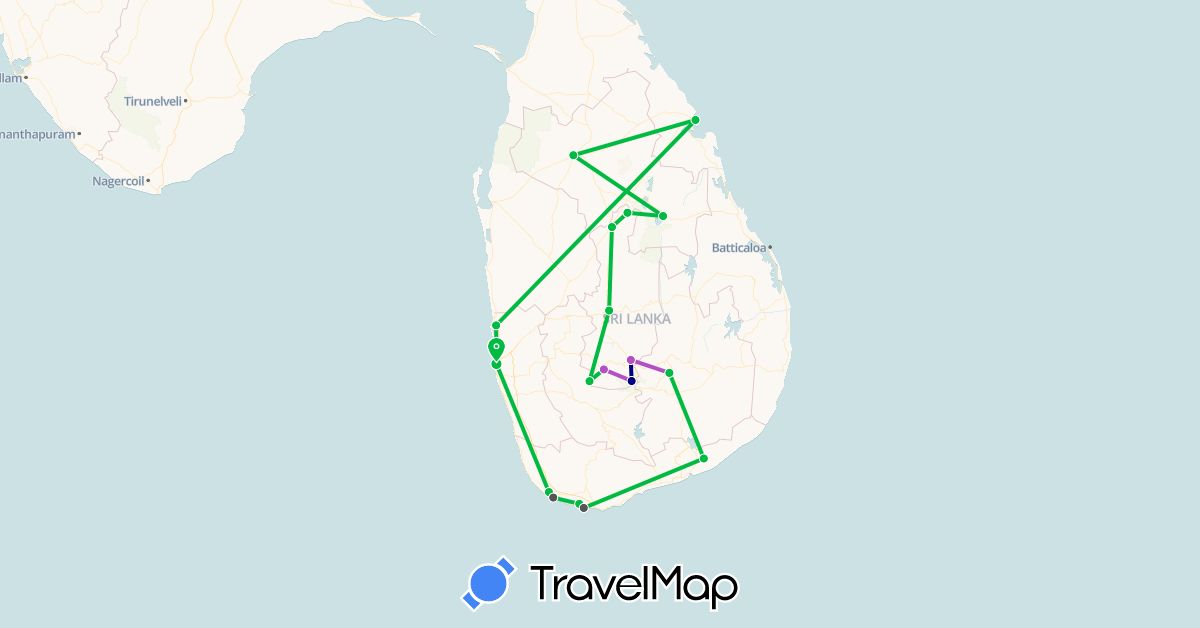 TravelMap itinerary: driving, bus, train, motorbike in Sri Lanka (Asia)
