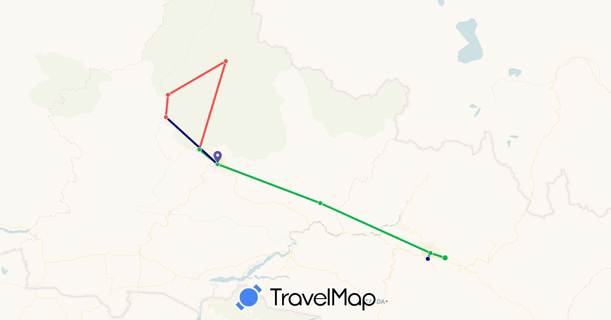 TravelMap itinerary: driving, bus, hiking in Nepal (Asia)