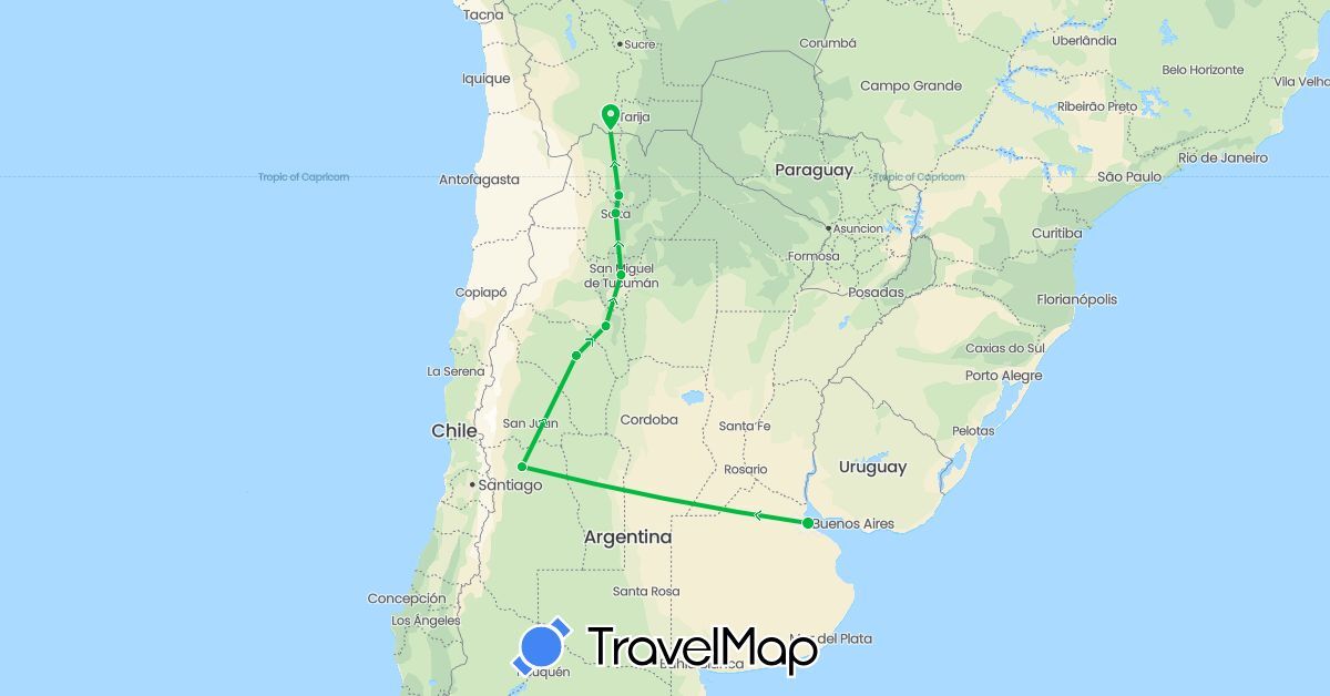 TravelMap itinerary: bus in Argentina, Bolivia (South America)