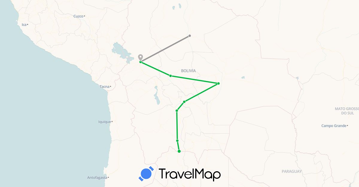 TravelMap itinerary: bus, plane in Bolivia (South America)